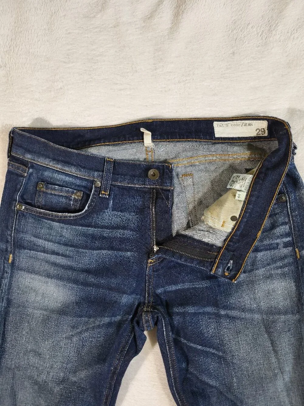 Rag & Bone The Dre Blue Denim Slim Cotton Polyurethane Jeans - Size 29